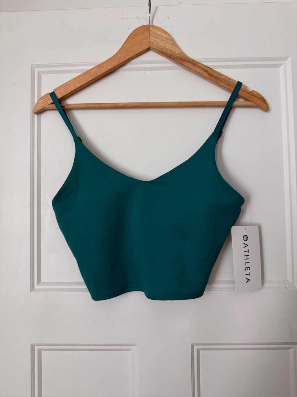 Athleta Teal Green Cropped Strappy Sports Bra